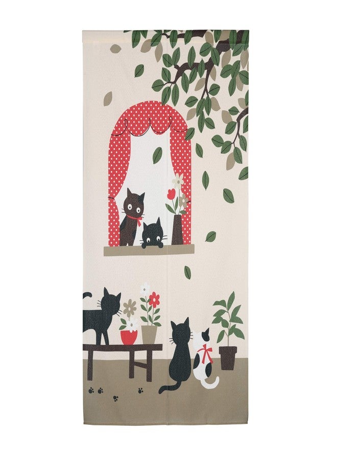 RLoncomix Japanese Noren Long Doorway Curtain Printed Happy Cat Family Door Curtain Tapestry Room Divider Home Decoration 33 x 59 inch - Image 1